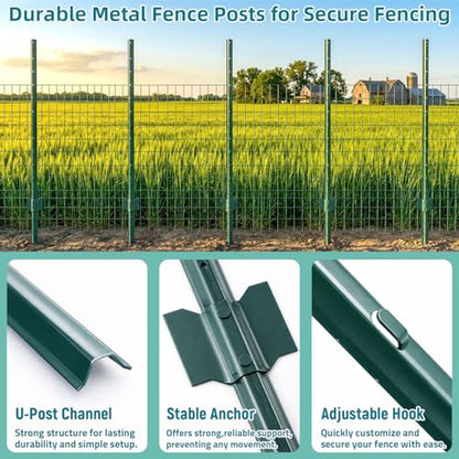 TECSPACE Metal Fence Post, 4 ft Heavy Duty U-Post with Anchor Plate and Adjustable Tabs, Rust-Proof Steel Stakes for Garden, Farm, Lawn, 20 Pack (4 FT 20PCS) - size: 4 FT 20PCS
