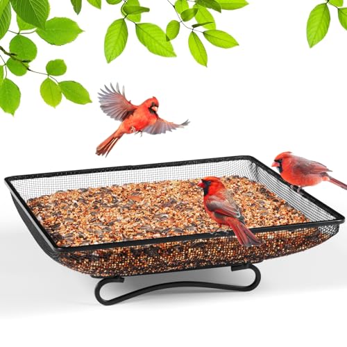 MIXXIDEA Ground Bird Feeder Tray 11x11 Inches, Metal Platform Mesh Seed Tray for Bird Feeders, Great Attracting Garden Yard Decoration for Wild Birds Squirrels Dove,1 Pack - size: 11x11 inches (1 pack)
