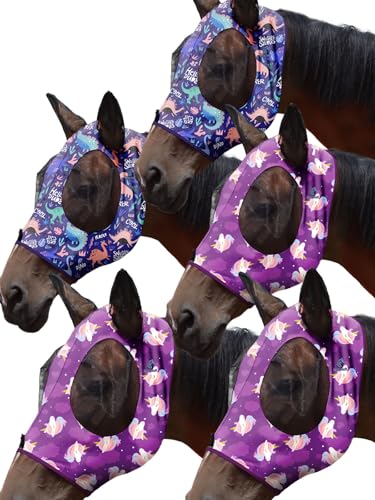 Mask Tech 5 Pieces Horse Fly Masks with Ears, Stretchy Elastic Mesh Fly Masks, 3D Eye Clearance, UV Protection-Large,Combo 21 - color: Combo 21, size: Large