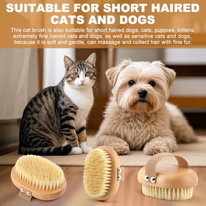 Soft Boar Bristle Pet Palm Brush for Short Haired Dogs and Cats, Ergonomic Pet Brush with Band, Natural Bristle Grooming Brus-h for Gentle Massage/Reduces Shedding(COLOR:Wood)