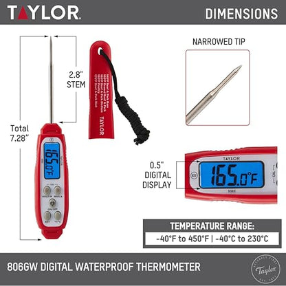 Taylor Digital Instant Read Waterproof Meat Thermometer with Backlight - color: Red