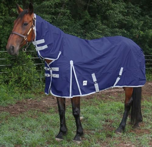 1200 Denier Combo Neck Waterproof Turnout Sheet - color: Blue Print - Grey, size: 66