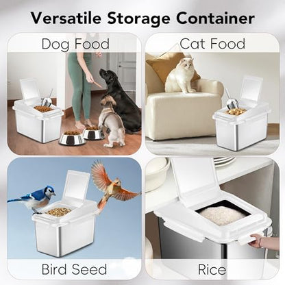 Newget 11 lb Stainless Steel Dog Food Storage Container with Scoop, White - color: B-White