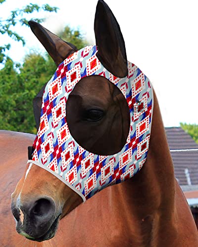 Harrison Howard Super Comfort Stretchy Fly Mask Large Eye Space with UV Protection Soft on Skin with Breathability Tribal Abstract XL Extra Full Size - color: Tribal Abstract, size: Extra Full Size