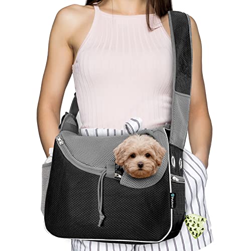 PetAmi Dog Sling Carrier for Small Dog, Hands Free Crossbody Carrier, Black - color: Black