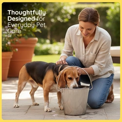 6 quart Heavy Duty Stainless Steel Round Bucket with Handle | 1.5 gal Sturdy Food & Water Bowl for XL Dogs Cats Goat sheep & Livestock | Fits kennel Crate Cage Farm | Hanging Utility Pail - size: 6 Quarts