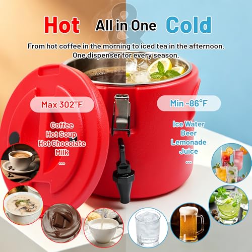 3.5Gal Insulated Beverage Dispenser for Hot & Cold Drinks 304 Stainless Steel Interior & Spout, Double-Wall Vacuum Portable Cooler Jug for Ice Water, Coffee, Lemonade Camping Party Sports - size: 3.5 Gallon