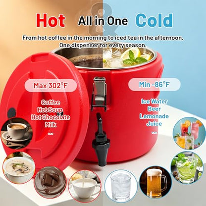 3.5Gal Insulated Beverage Dispenser for Hot & Cold Drinks 304 Stainless Steel Interior & Spout, Double-Wall Vacuum Portable Cooler Jug for Ice Water, Coffee, Lemonade Camping Party Sports - size: 3.5 Gallon