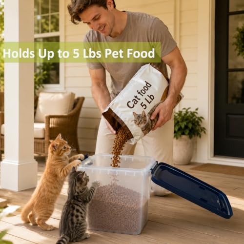 5-10 Lbs Airtight Cat Dog Food Storage Container, 8QT Compact Pet Food Bin - color: Dark Blue