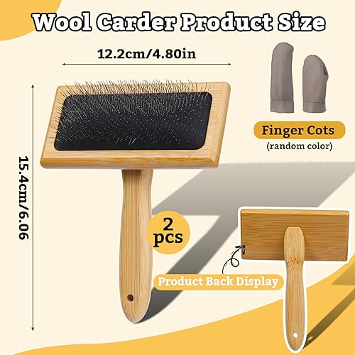2 Pcs Large 6.1" x 4.8"Wooden Hand Wool Carders for Needle Felting - color: Wooden Wool Carders