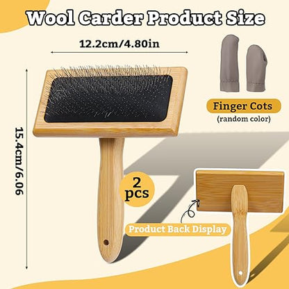 2 Pcs Large 6.1" x 4.8"Wooden Hand Wool Carders for Needle Felting - color: Wooden Wool Carders