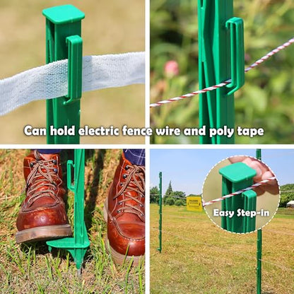 50PCS 48" Plastic Step-in Electric Fence Posts with Clips, Green | Temporary Electric Fence Stakes · 8 Integrated Clips · Reinforced Steel Spike · For Garden and Farm & Livestock - color: Green-50PCS