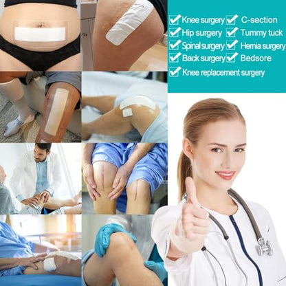 Waterproof Incision Bandages for Knee Replacement Knee Surgery Recovery Shower Cover Large Wound Shower Protector Adheisve Island Dressing Bandaid 4 x 6 Inch (Pack of 14) - size: Waterproof 4"x6", style: Pack of 14