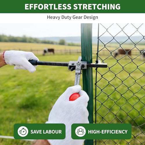 Chain Link Fence Stretcher - Heavy Duty Ratcheting Wire Fence Tightener & Puller, Forged Steel Construction with Anti-Rust Coating, Easy One-Person Operation for Farm, Ranch, Garden, Yard Fence Repair