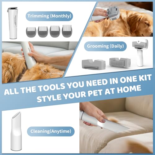 Dog Grooming Vacuum,6-in-1 Pet Grooming Kit,13000Pa,2L Dust Cup | Low Noise <55dB, Steam Brush for Shedding, Clipper & Grooming Kit, Professional for Dogs Cats, Home Cleaning Use - color: Gray