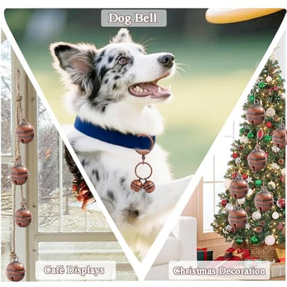 4 Extra-Loud Copper Dog Bells for Medium-Large Dog Collars - color: Bronze+Copper, size: Large