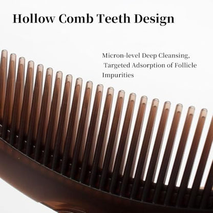 Dandruff Comb with Self-Cleaning Hollow Teeth & Massage Handle - Scalp Detox Comb for Flakes, Build Up Removal, Scalp Exfoliating Hair Brush for Women/Men/Kids - color: Brown