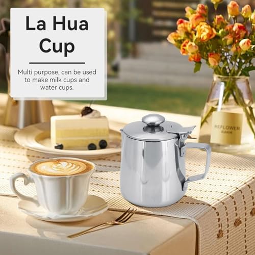 Milk Frothing Pitcher, Stainless Steel Milk Steaming Pitcher with Lid, Coffee Cup Mug Espresso Coffee Milk Frothing Jug Coffee Creamer Container Dispenser Cup Mug for Latte Coffee Art (2000ML) - size: 2000ML