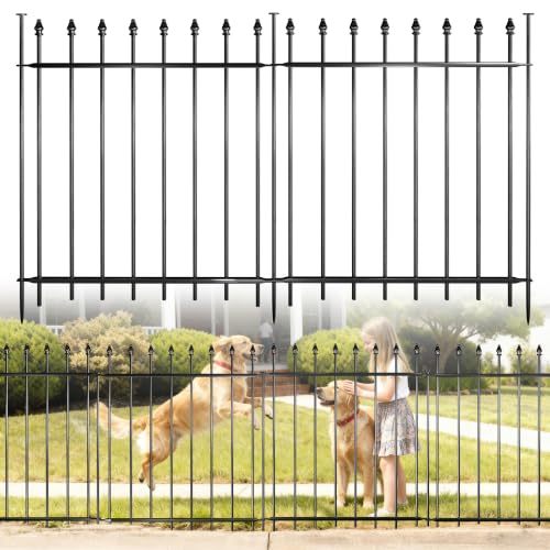Decorative Metal Garden Fence，(10 Panels+ 11 Posts), Total Iength24 ft(W) x 32 in(H), High Metal Border Fence, Classic Roman Column Decoration, Garden and Lawn Landscape Fence, Black Animal Fence - size: 10 Panels-24 ft(W) x 32 in(H)