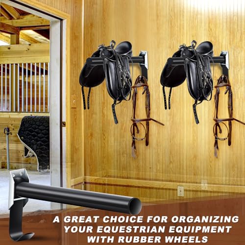 Abbylike 2 Pcs Folding English Saddle Rack Wall Mount Saddle Stand with Bridle Hook Portable Saddle Pad Rack, Fit English Saddle Bar Horse Tack Storage for Dressage Home Horse Blanket Stall Accessory