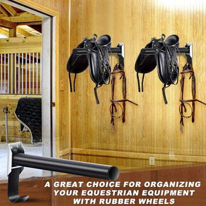 Abbylike 2 Pcs Folding English Saddle Rack Wall Mount Saddle Stand with Bridle Hook Portable Saddle Pad Rack, Fit English Saddle Bar Horse Tack Storage for Dressage Home Horse Blanket Stall Accessory