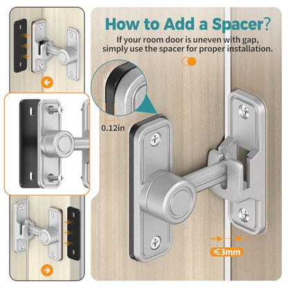 Barn Door Lock 2.4" 90/180 Flip Gate Latch, Sliver 2-Pack - color: Silver-2 Pcs