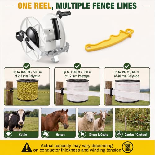 3:1 Geared Electric Fence Reel, Winding Handle, Holds 1640' Polywire - size: 0 ft X 1 Standard Reel X 1 Guide X 1 Handle