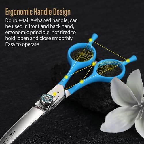 Professional Pet Grooming Curved Scissors, JP440C Alloy Steel, Blue Ergonomic Handle, Sharp and Durable for Dog Grooming (7.0") - size: 7.0"