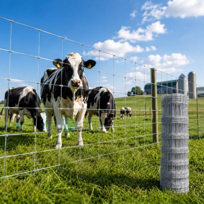 15-Gauge Galvanized Cattle Fence, Fixed-Knot Livestock Field Fence, Woven Wire Farm Fencing for Goat, Sheep, Deer, Hog and Horse - size: 5.9*164FT