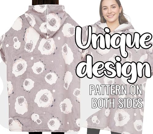 Huglanket Sheep Gifts for Women, Sheep Gifts Unique Wearable Blanket Hoodie, Oversized Flannel Hooded Blanket