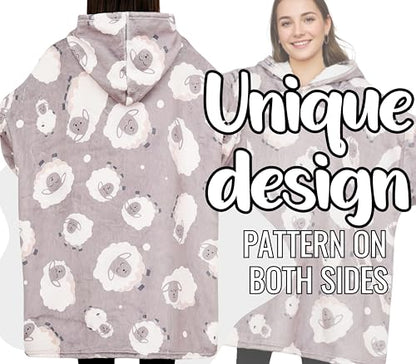 Huglanket Sheep Gifts for Women, Sheep Gifts Unique Wearable Blanket Hoodie, Oversized Flannel Hooded Blanket