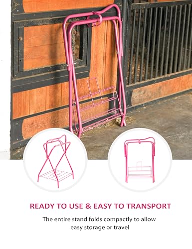 Tackmore Freestanding Saddle Rack Accommodates English Western Saddles Lightweight Foldable Space Saving Saddle Stand - color: Pink