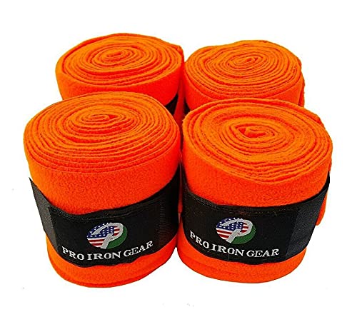Horse Fleece Wraps Bandages/Polo Wraps/Stable Wraps Equestrian Leg Wraps Set of 4 Equestrian Boot Protection (Orange) - color: Orange
