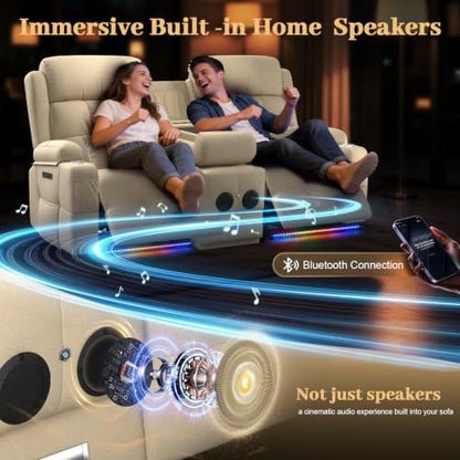 Power Reclining Loveseat Sofa with Flip Backrest Console - color: Kahki Texture Finish, size: Power Loveseat