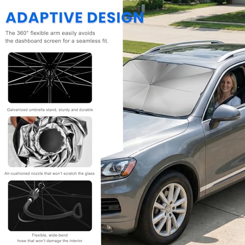 Car Windshield Sunshade Umbrella, 55"×30" Auto Front Window Sun Shade Cover with 360° Bendable Handle, Foldable Vehicle Windshield Sunshade Umbrella for Sun & UV Protection (L) - color: L