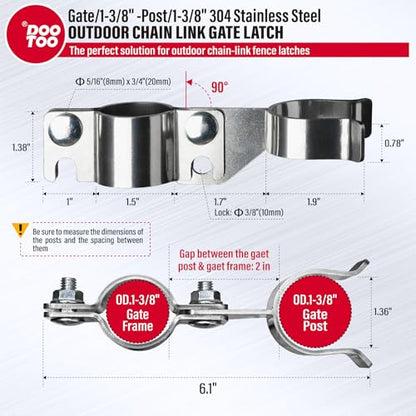 Stainless Steel 1-3/8" x 1 5/8" Chain Link Gate Latch （Fit 1-3/8" Gate Frame）, Heavy Duty Chain Link Fence Gate Fork Latch with Hole for Padlock 2Pack - color: 1-3/8"x1-5/8"
