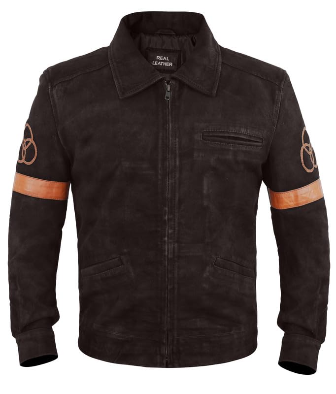 Men's Rick Western Brown Suede Leather Jacket with Sherpa Shearling Collar | Full Zip Front, Snap Cuffs, Polyester Lined, Zip Waist Pockets, Genuine Suede Leather, Cowboy Trucker Design - color: Rick - Dark Brown Suede, size: 3X-Large
