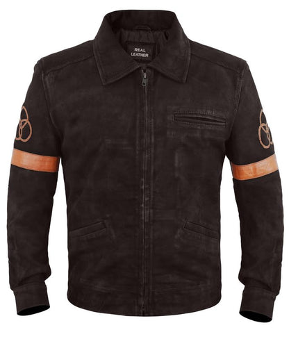 Men's Rick Western Brown Suede Leather Jacket with Sherpa Shearling Collar | Full Zip Front, Snap Cuffs, Polyester Lined, Zip Waist Pockets, Genuine Suede Leather, Cowboy Trucker Design - color: Rick - Dark Brown Suede, size: XX-Large