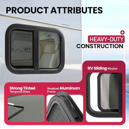 Wutist 2 Pack Horizontal RV Windows 21" W x 14" H w/Mesh Screen & Trim Ring - size: 2Pcs