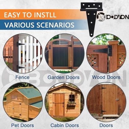 8 Inch T-Strap Gate Hinges, Shed Barn Door Hinges Heavy Duty, Black Tee Hinges for Wooden Fences, Yard Gate, Wrought Hardware Iron Rustproof (2Pack/Set) - size: 8 Inch