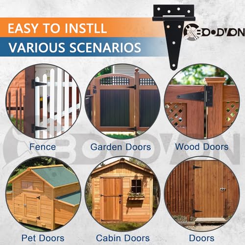 10 Inch T-Strap Gate Hinges, Shed Barn Door Hinges Heavy Duty, Black Tee Hinges for Wooden Fences, Yard Gate, Wrought Hardware Iron Rustproof (2Pack/Set) - size: 10 Inch
