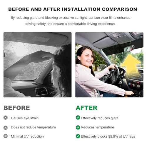 Windshield Tint Strip, 51.2"×7.9" Auto Windshield Sun Strip for Blocking Light & Reducing Glare, Heat & UV Protection Front Windscreen Tint Film for Sedan Truck SUV RV