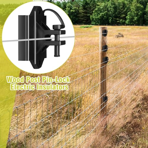Yaocom 50 Pack Wood Post or T-Post Insulator Pin-Lock Nail-on Electric Wire Fence Insulator for High Tensile Ranch Farm and Property Fencing No Screws Included