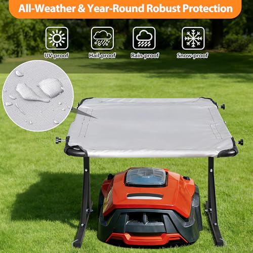 Universal Robot Mower Garage, Waterproof Outdoor Shelter with 2-Side Openable Design, All-Weather Protection for Husqvarna, Worx, Landroid, ECOVACS Goat, Luba and More