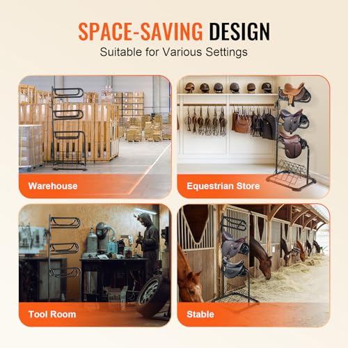 VEVOR Freestanding Saddle Stand, 30 x 30 x 68.5 in, 3 Tiers Saddle Rack, Heavy Duty Saddle Blanket Holder with Removable & Rotating Tiers, English & Western Saddle Rack for Tack Room Organization - style: XL Large 3 Tiers-1 Pack