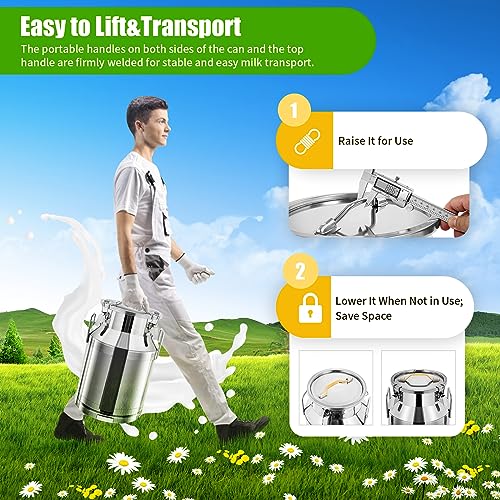 30L 7.9 Gallon Stainless Steel Milk Can Bucket with Sealed Lid and Carry Handle - size: 30L 7.9 Gallon