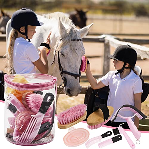 Cunhill 9 Pcs Horse Grooming Kit Tack Room Supplies, Cute, Pink - color: Pink, style: Cute