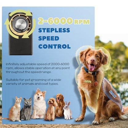 Pet Grooming Clipper 280W, with 2000-6000RPM Stepless Speed Control | 10ft Power Cord, Low Noise< 50db, Dog Trimmer Kit for Thick Heavy Coats with Extra Detachable Blade