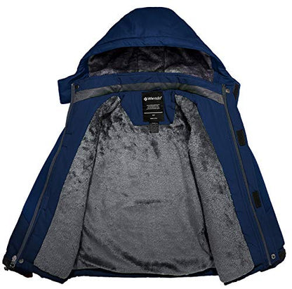 Wantdo Boy's Waterproof Ski Jacket Fleece Snowboarding Jackets Warm Thick Winter Coat Hooded Raincoats - color: Navy, size: 6-7