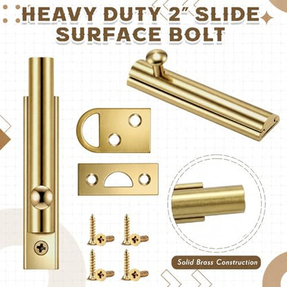 Lothee 2" 4 Pcs Brass Surface Bolt Door Latch, Polished Brass - color: Polished Brass, size: 2 Inch